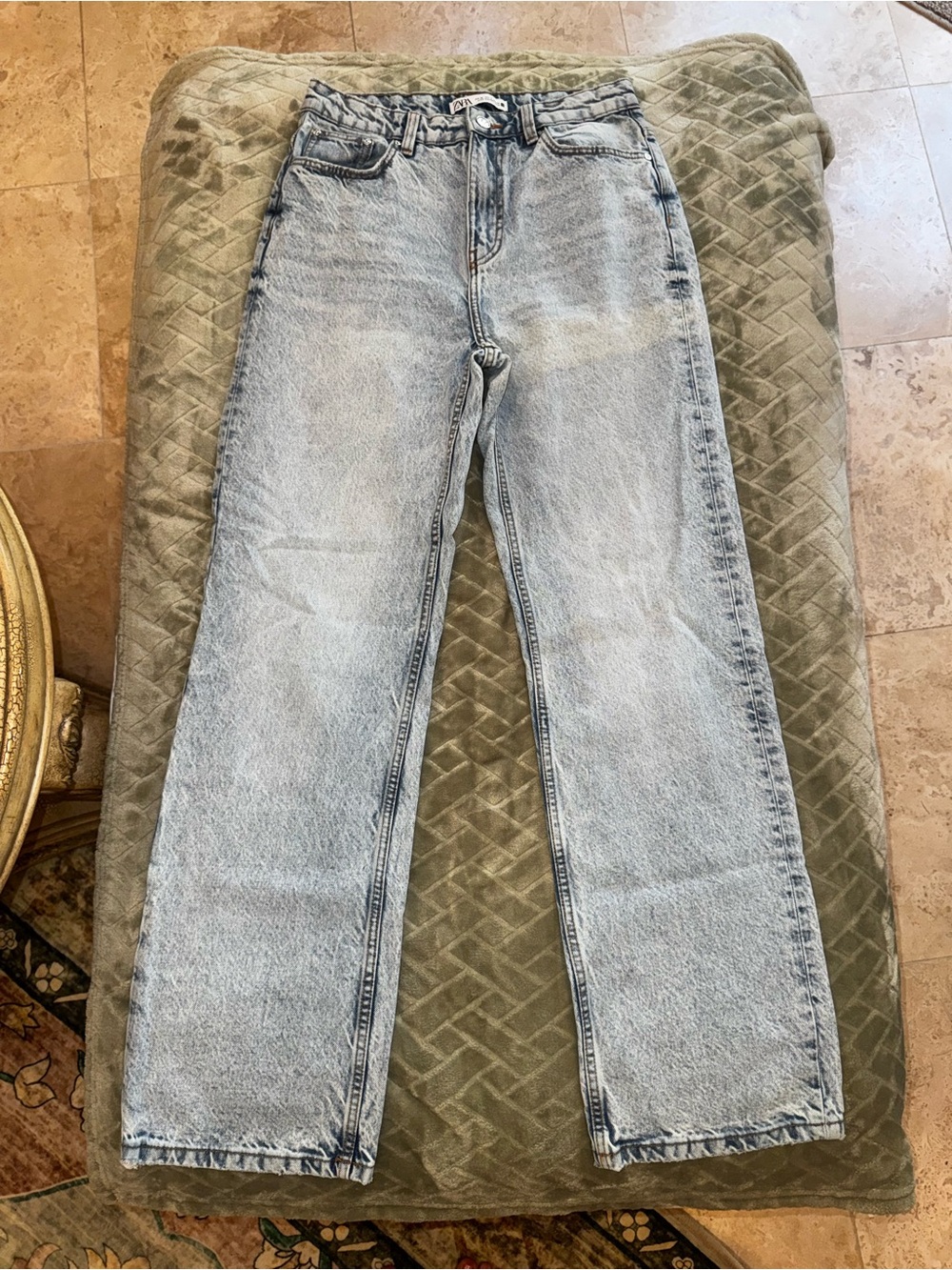 ZARA Women’s Size 4 Acid Wash Straight Leg Jeans High Rise Light Blue Denim
